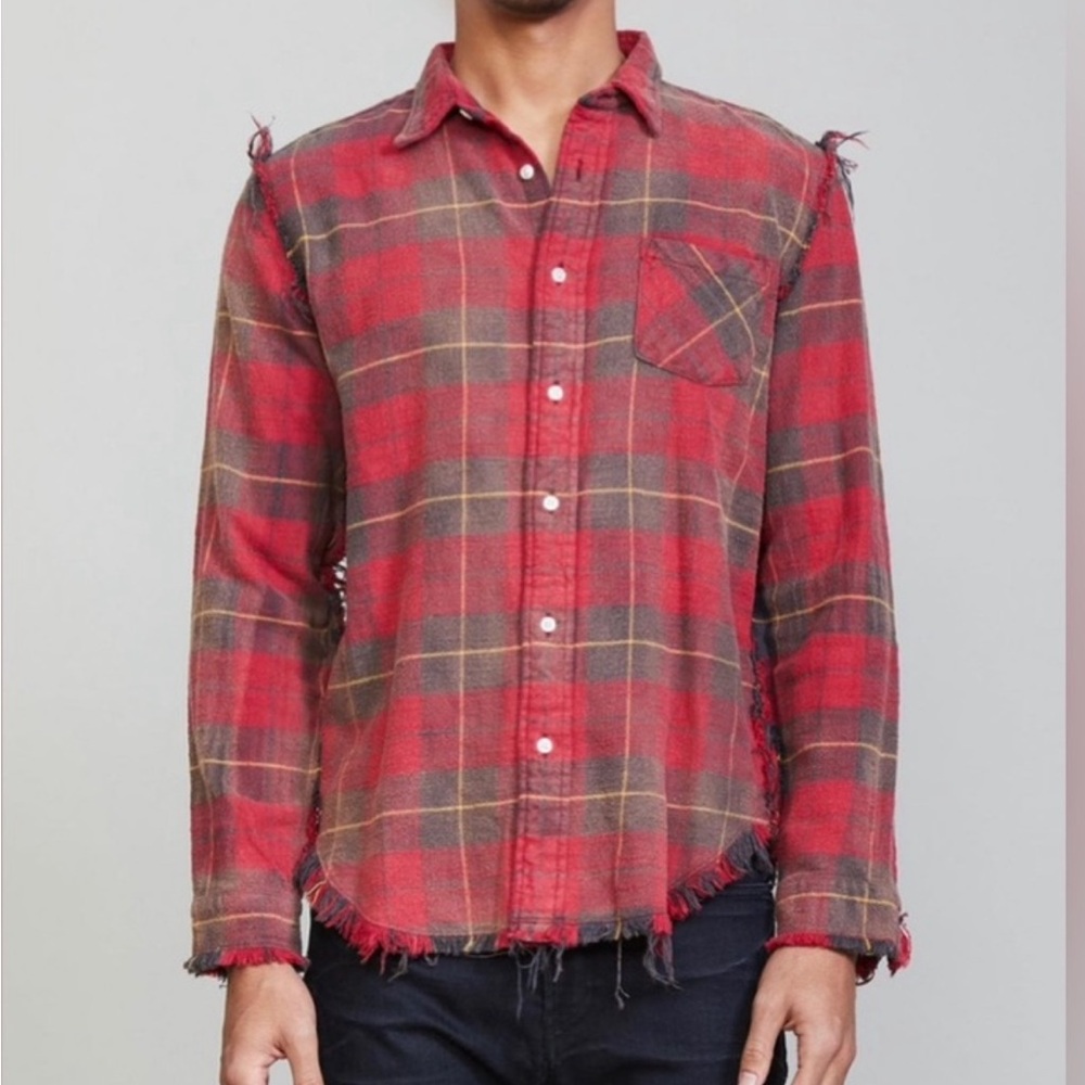 🖤R13 Red and Brown Plaid Frayed Button-Up Shirt🖤 - Picture 3 of 10
